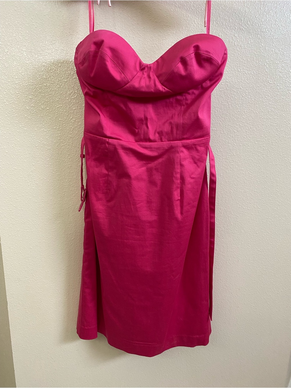 Cache Cotton spandex blend Fuchsia Strapless Sweetheart Dress with belt